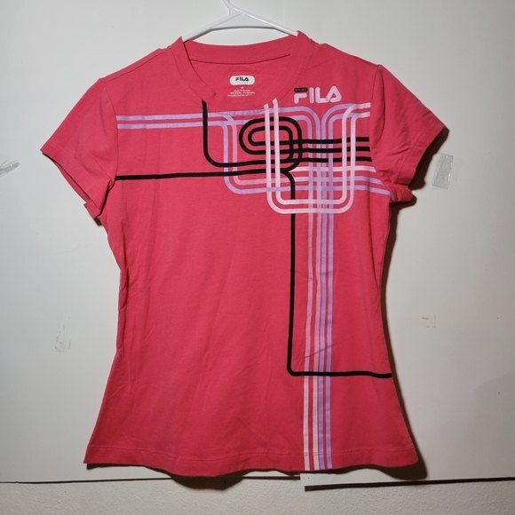 Womens Fila Short sleeve pink T shirt linear design Size Med - Picture 2 of 5